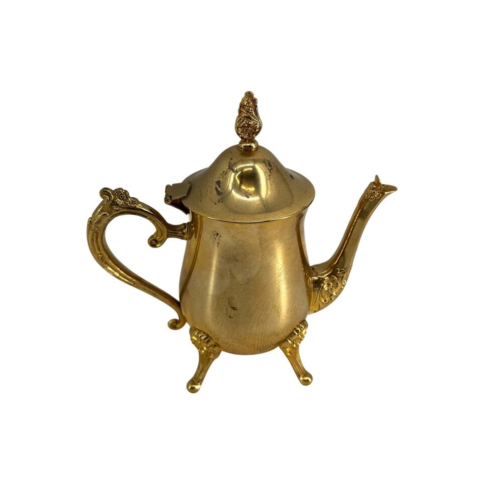 Shiny Brass Golden Regency Lidded Coffee Pot Vintage Table Scape 8in Tall
